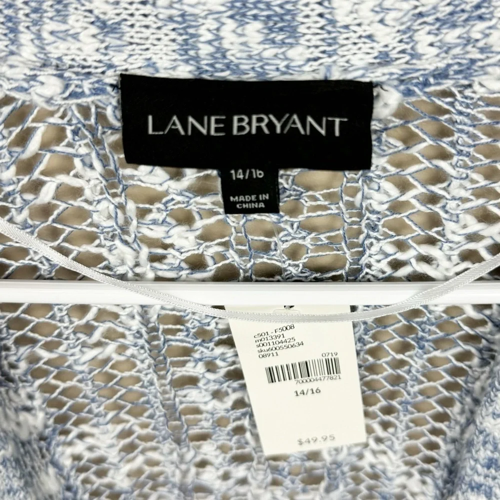 Lane Bryant Blue Fisherman’s Open Knit Front Cardigan Sweater Plus Size 14/16 - Picture 4 of 9
